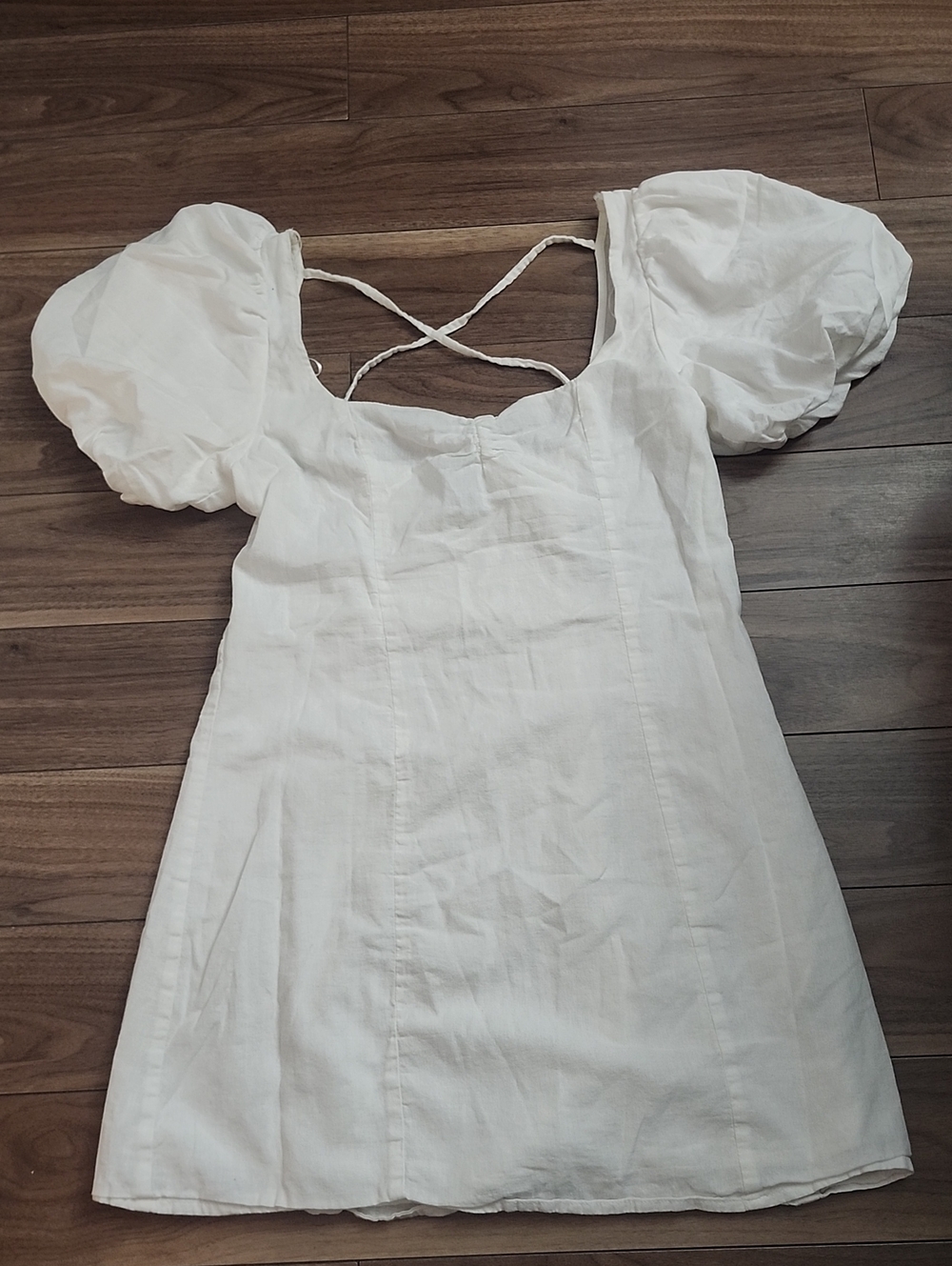 2/$10🔥 Mini Dress White Puff-Sleeve Square Neck Back Strap-tie